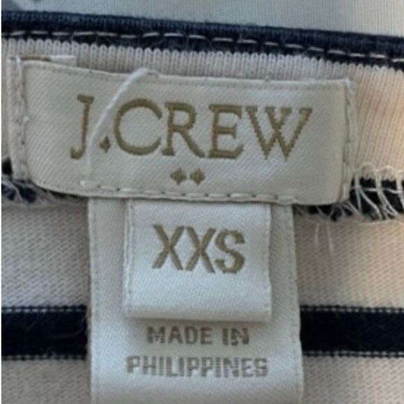 J. Crew Striped Boat Neck Tee Ivory Navy Blue Knit Long Sleeves Classic XXS - Picture 3 of 5